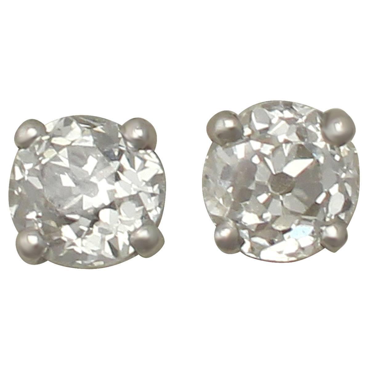 63929 2 CT Old Miner Cut Diamond Womens Stud Earring, 14K White Gold