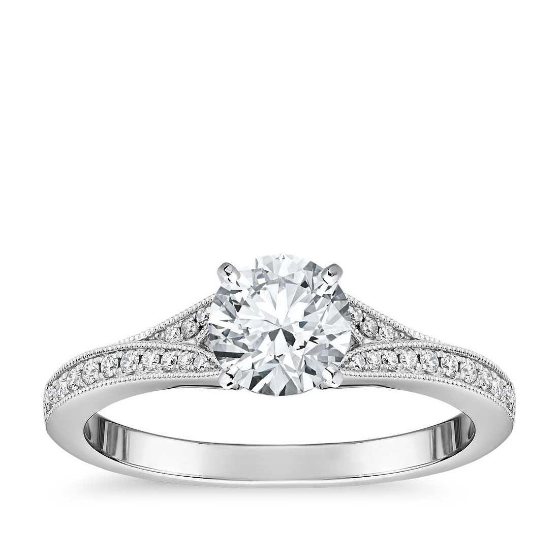 63933 2.30 CT Round Cut Solitaire with Accent Diamonds Ring, 14K White Gold - Size 6.5