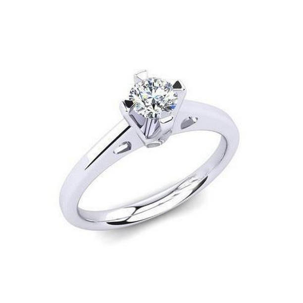 Round Cut 1.25 CT Solitaire Diamond Engagement Ring, 14K White Gold - Size 6.5