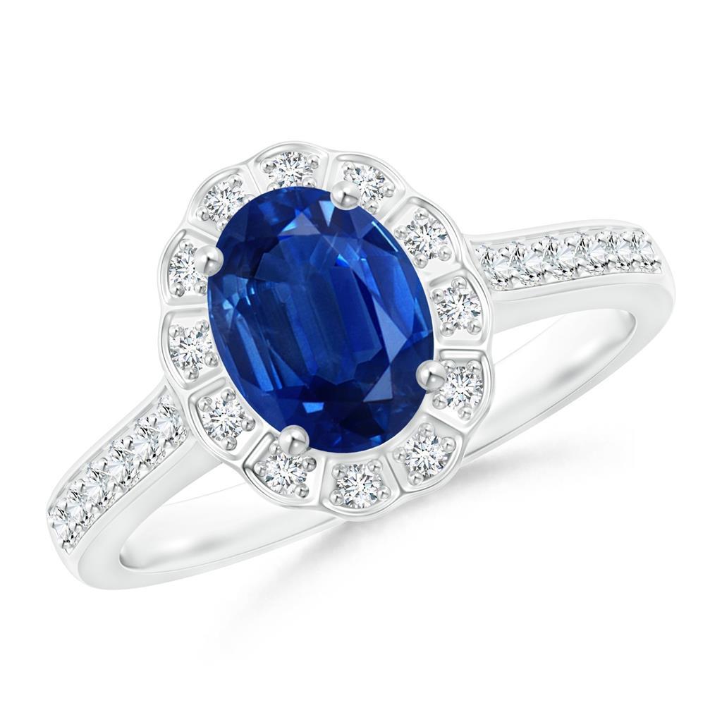 63941 Oval & Round Cut 4.20 CT Sapphire & Diamonds Ring, 14K White Gold - Size 6.5