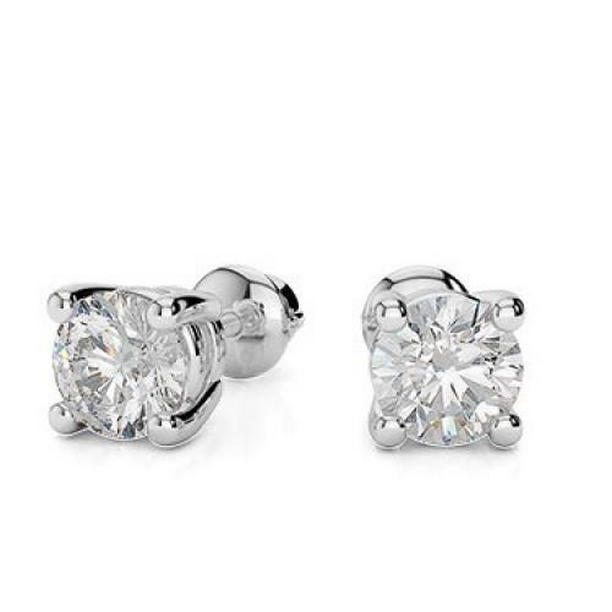 63952 1.60 CT Round Cut Diamond Stud Earring, 14K White Gold