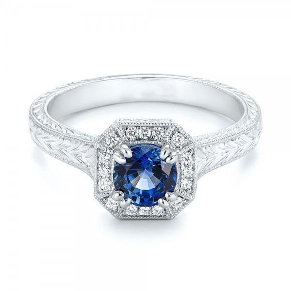 63954 Solitaire with Accent 3.75 CT Sapphire & Diamonds Ring, White Gold - Size 6.5