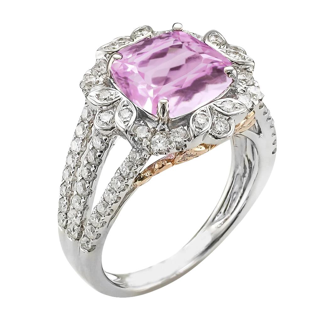 64520 Gold 14K 10.35 CT Pink Kunzite & Diamonds Wedding Ring, Size 6.5