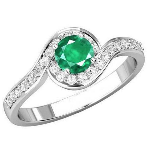Picture of Harry Chad Enterprises 64530 Round Cut 2.26 CT Emerald & Diamonds Engagement Ring&#44; Size 6.5