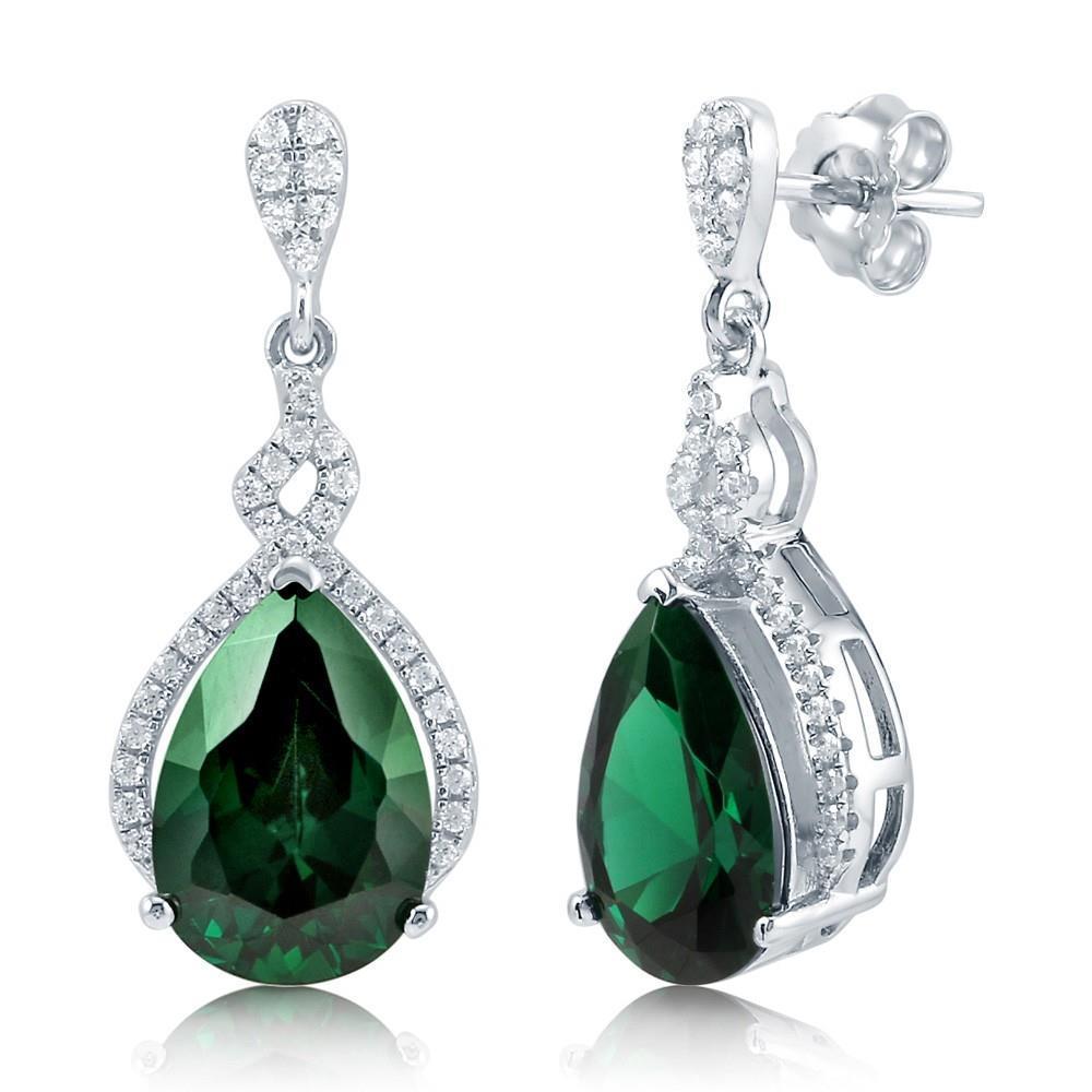 6.26 CT Emerald & Diamonds Ladies Dangle Earrings, White Gold