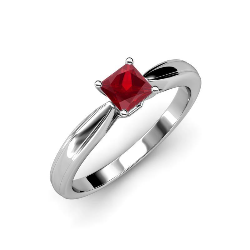 64542 1 CT Solitaire Ruby Ring, 14K White Gold - Size 6.5