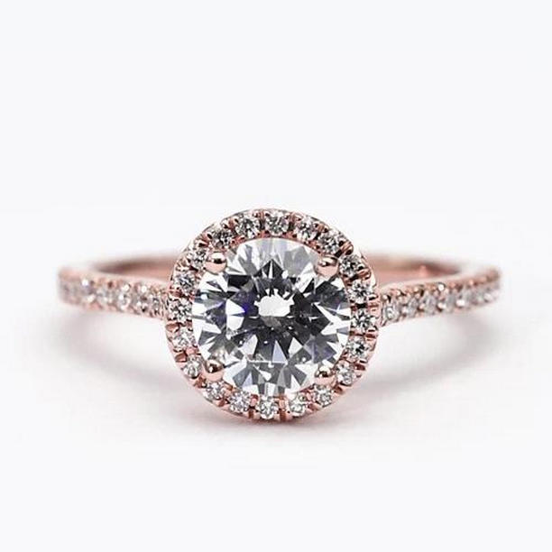 65387 Diamond 2.50 CT Rose Gold Accented Halo Ring, Size 6.5