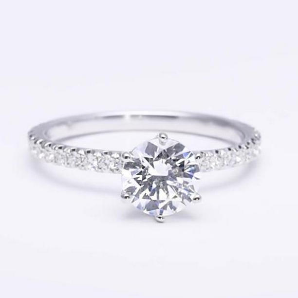 Picture of Harry Chad Enterprises 65395 2 CT Diamond Engagement Solitaire Ring with Accents, 14K White Gold - Size 6.5