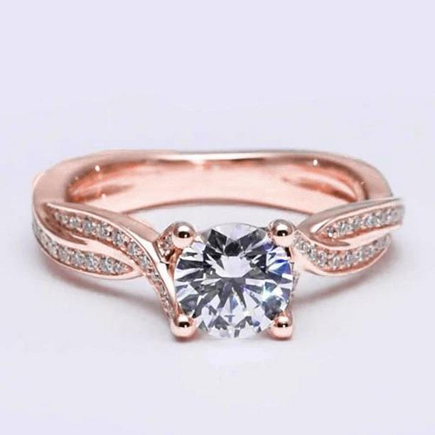 Picture of Harry Chad Enterprises 65396 2 CT Diamond Engagement Solitaire Ring with Accents, 14K Rose Gold - Size 6.5