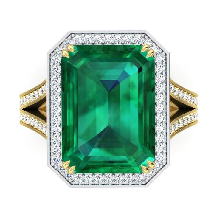 Picture of Harry Chad Enterprises 65436 Zambian Emerald & Diamond 11.50 CT 14K Two Tone Engagement Ring&#44; Size 6.5