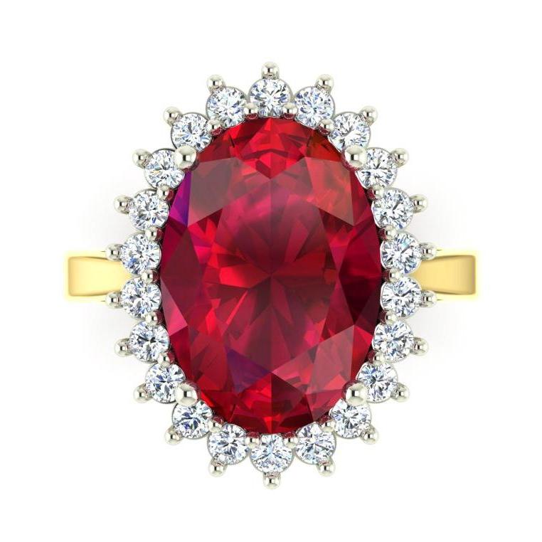 Picture of Harry Chad Enterprises 65437 10.50 CT Oval Burma Ruby Diamond Flower Style Ring&#44; Two Tone Gold - Size 6.5