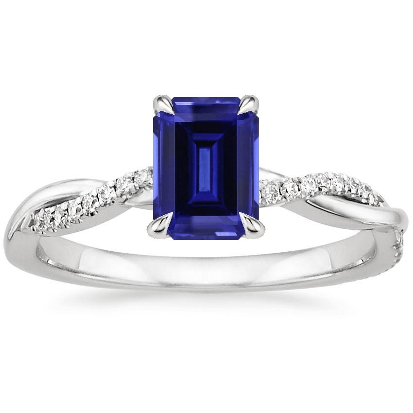 Ceylon Sapphire Emerald Cut 1.80 CT Gemstone Diamond Ring, Size 6.5