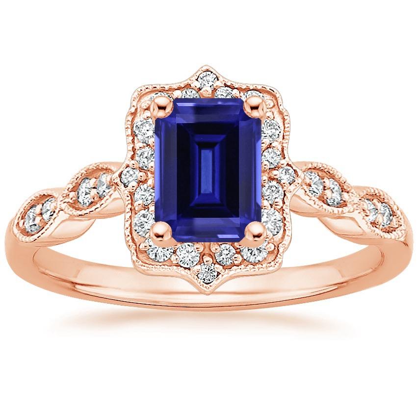 65470 Antique Style Blue Sapphire 3 CT Gemstone Diamond Ring, Size 6.5