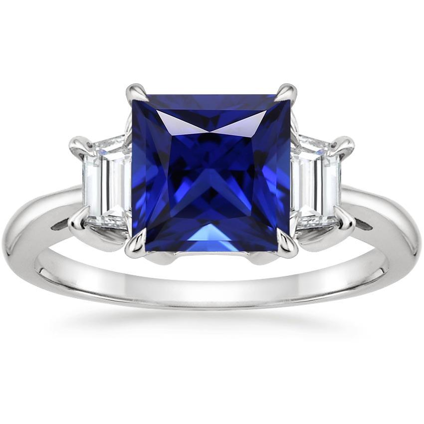 Picture of Harry Chad Enterprises 65987 5.25 CT Three Stone Princess Ceylon Sapphire & Diamond Ring&#44; Size 6.5