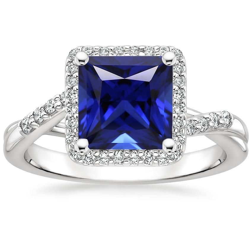 Picture of Harry Chad Enterprises 66001 Halo Ceylon Sapphire & 6 CT Princess Cut with Accents Diamond Ring&#44; Size 6.5