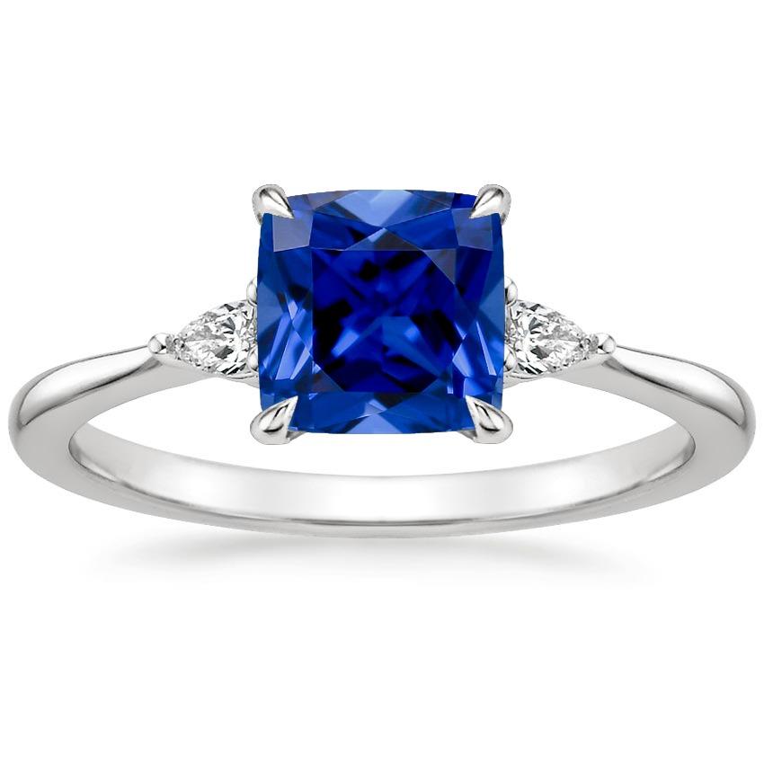 Picture of Harry Chad Enterprises 66013 2.50 CT Womens 3 Stone Pear Diamond & Cushion Blue Sapphire Ring&#44; Size 6.5