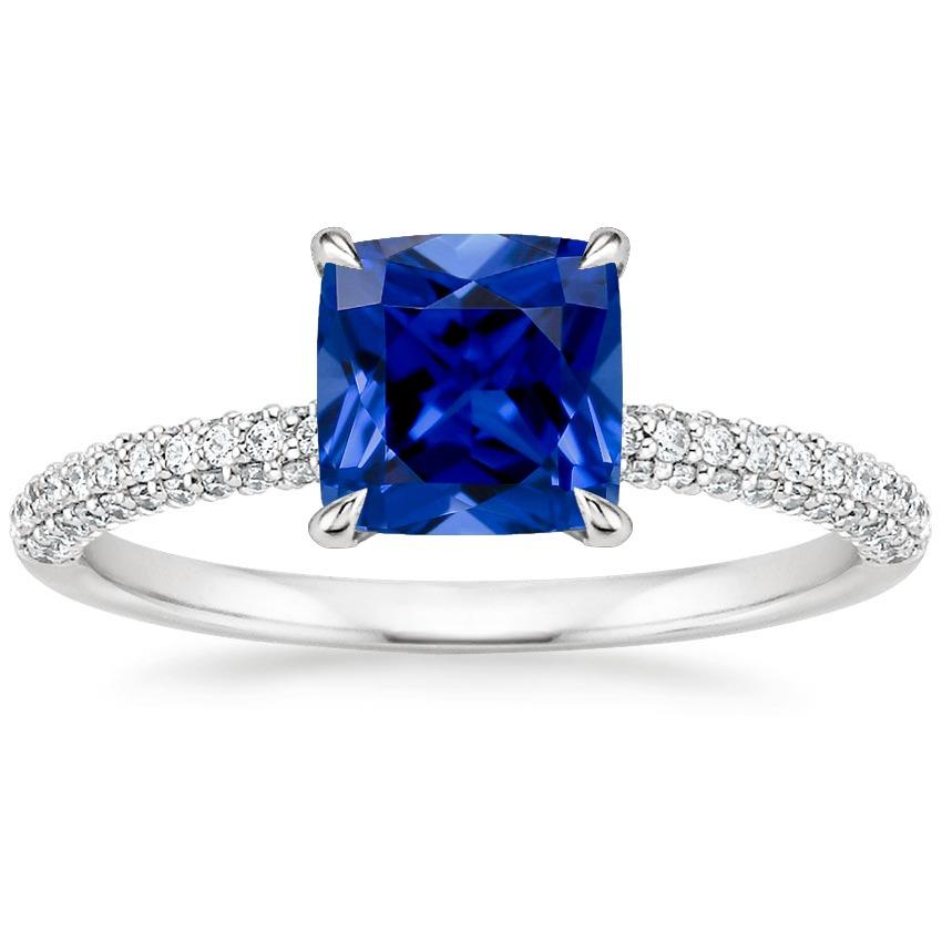 66016 3.25 CT Diamond Cushion Blue Sapphire Solitaire Ring with Accents, Size 6.5