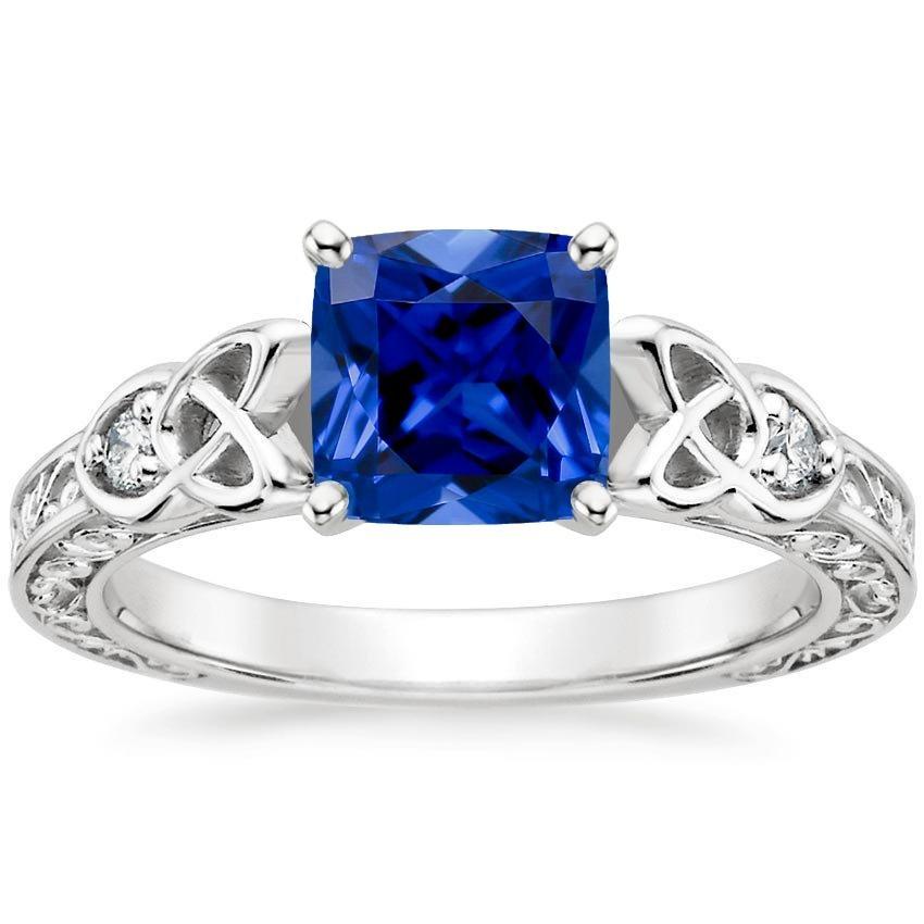Picture of Harry Chad Enterprises 66018 2.50 CT 3 Stone Vintage Style Blue Round Diamonds Sapphire Ring, Size 6.5
