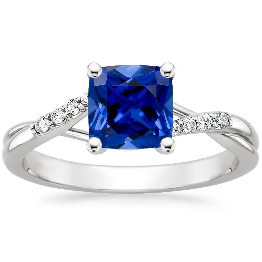 66019 2.50 CT Diamond Cushion Blue Sapphire Solitaire Ring with Accents, Size 6.5