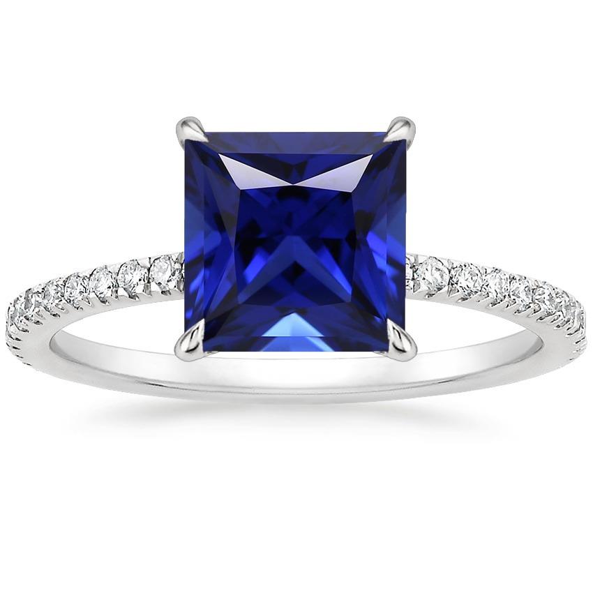 Picture of Harry Chad Enterprises 66033 5.50 CT Pave Diamond Ring with Princess Ceylon Sapphire Center&#44; Size 6.5