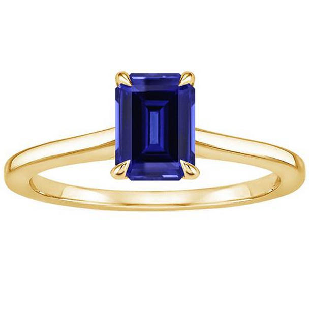2.50 CT Womens Yellow Gold Emerald Ceylon Sapphire Solitaire Ring, Size 6.5