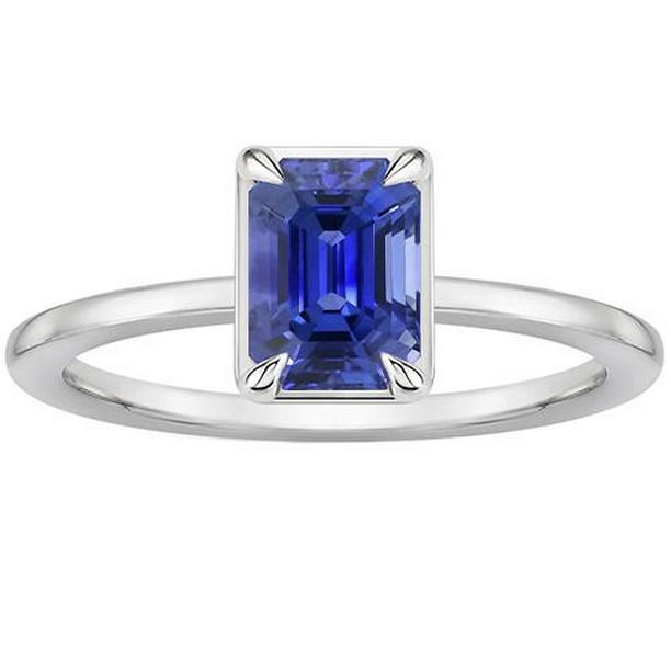 66467 3 CT Solitaire Prong Set Emerald Ceylon Sapphire Gemstone Ring, Size 6.5