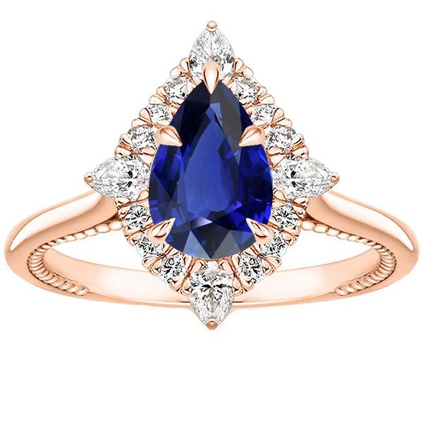 Picture of Harry Chad Enterprises 66485 4 CT Halo Pear Cut Blue Sapphire & Diamonds Engagement Ring&#44; Size 6.5
