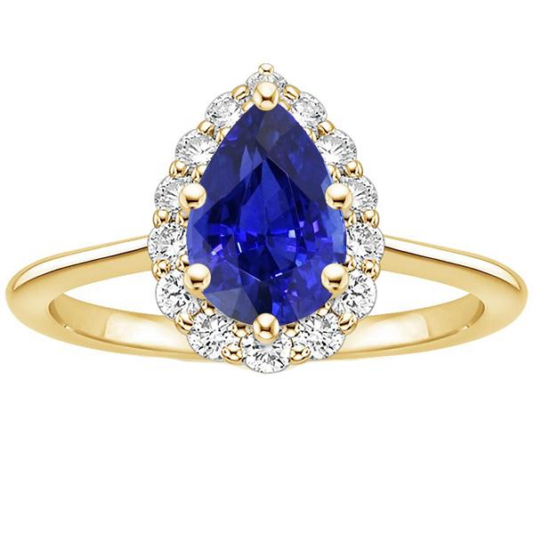 66498 3.50 CT Halo Pear Ceylon Sapphire & Diamonds Anniversary Ring, Size 6.5