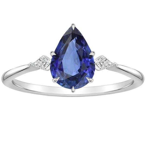 66502 3 CT Pear Ceylon Sapphire & Marquise Diamonds Anniversary Ring, Size 6.5