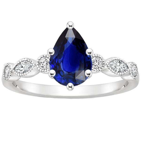 66503 3 CT Solitaire Ring with Marquise & Round Diamonds Accents, Size 6.5