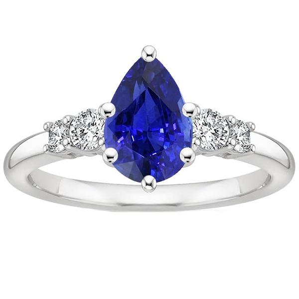 Picture of Harry Chad Enterprises 66508 3.25 CT White Gold 5 Stone Round Diamond & Pear Blue Sapphire Ring&#44; Size 6.5
