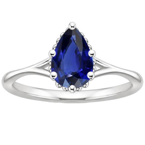 Picture of Harry Chad Enterprises 66511 2.50 CT Solitaire Split Shank Pear Blue Sapphire Engagement Ring, Size 6.5