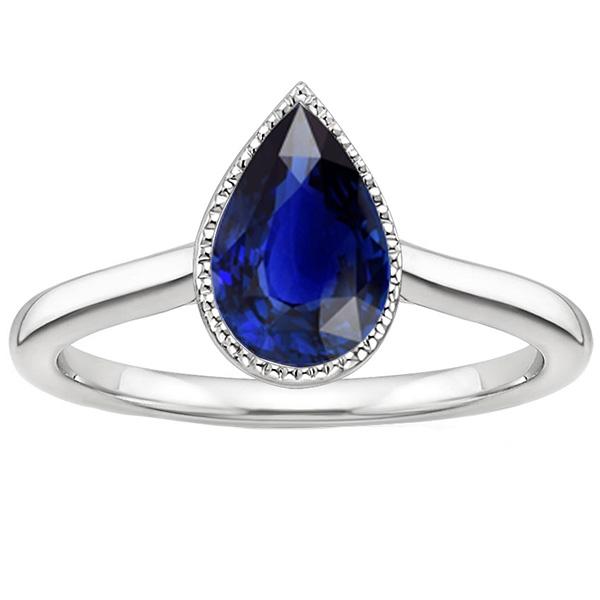 Picture of Harry Chad Enterprises 66514 2.50 CT Solitaire Bezel Set Pear Ceylon Sapphire Engagement Ring, Size 6.5