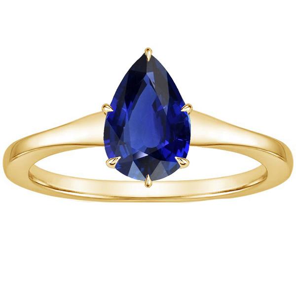 66516 2.50 CT Yellow Gold Teardrop Style Ceylon Sapphire Solitaire Ring, Size 6.5