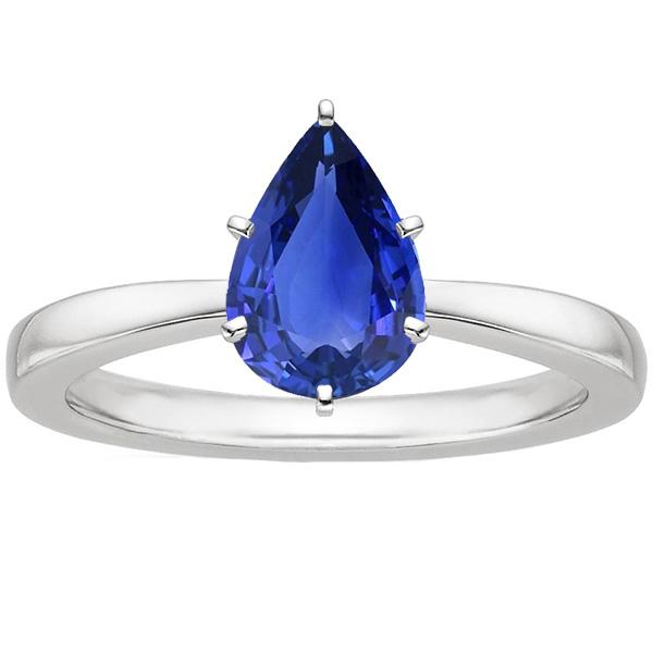 66517 Solitaire Pear Blue Sapphire 2 CT Prong Setting Anniversary Ring, Size 6.5