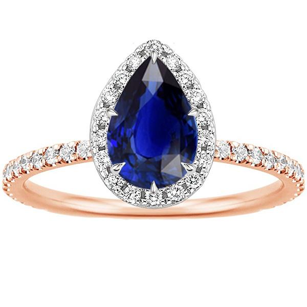 Picture of Harry Chad Enterprises 66519 4 CT Two Tone Pear Blue Sapphire & Diamonds Halo Ring&#44; Size 6.5
