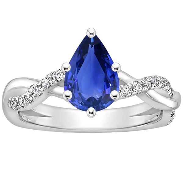Picture of Harry Chad Enterprises 66521 4.75 CT Solitaire Pear Blue Sapphire Diamond Ring with Accents&#44; Size 6.5