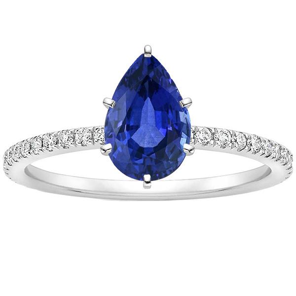 Picture of Harry Chad Enterprises 66522 3.75 CT Solitaire Pear Ceylon Sapphire Ring with Accents Pave Set, Size 6.5