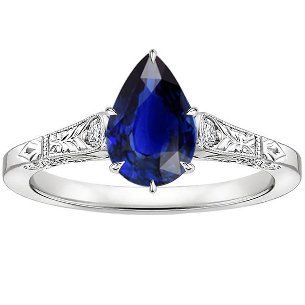 66523 3.25 CT Diamond Three Stones Antique Style Pear Cut Ring, Size 6.5