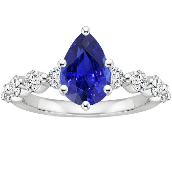 66535 4 CT Pear Sri Lankan Sapphire & Diamond Accents Gemstone Ring, Size 6.5