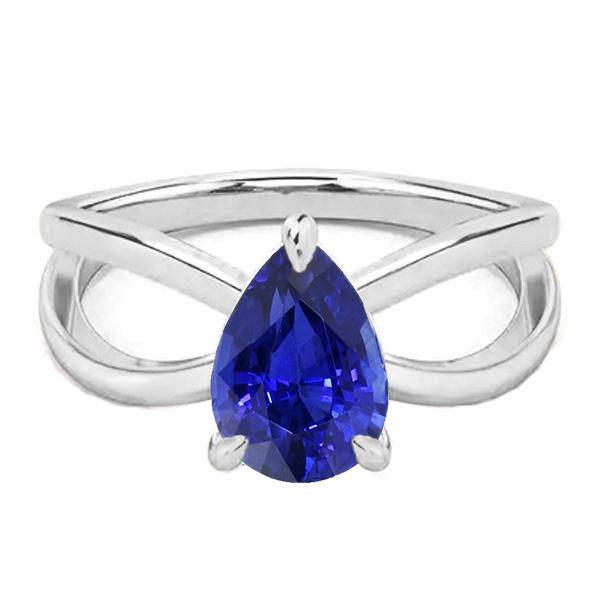 66963 White Gold Ceylon Sapphire 2.50 CT Split Shank Solitaire Ring, Size 6.5