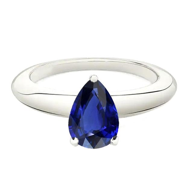66964 2.50 CT Pear Solitaire Srilanka Sapphire Ring, 14K White Gold - Size 6.5