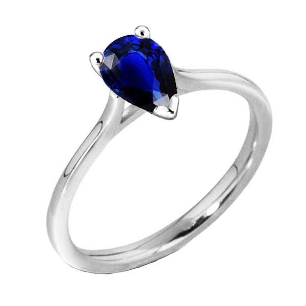 66965 1 CT Womens Pear Shaped Ceylon Sapphire 14K Gold Solitaire Ring, Size 6.5