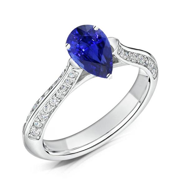 66968 3 CT Diamond Pear Srilanka Sapphire Engagement Ring, Gold - Size 6.5