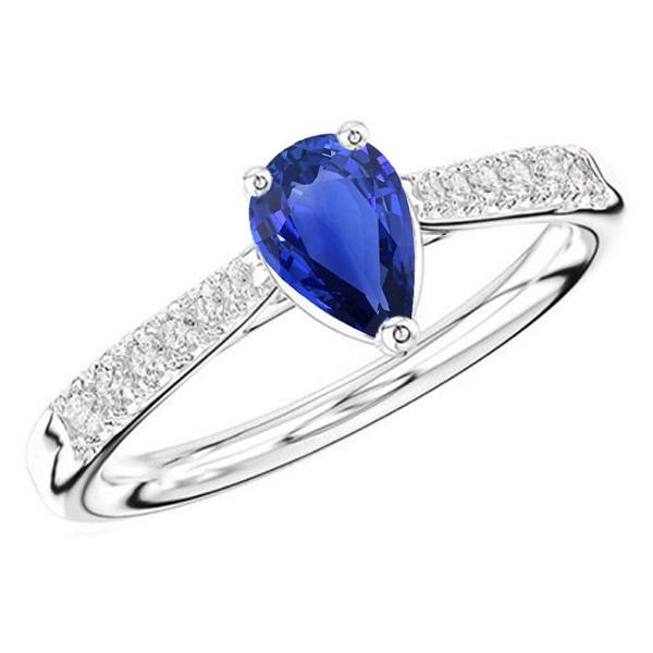66972 2.50 CT Gemstone Blue Pear & Diamonds Sapphire Ring, Size 6.5