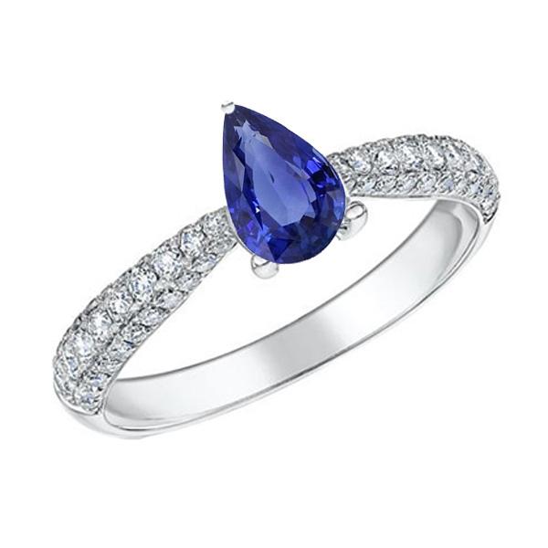 66974 2.50 CT Diamond Accents Pear Ceylon Sapphire Solitaire Ring, Size 6.5