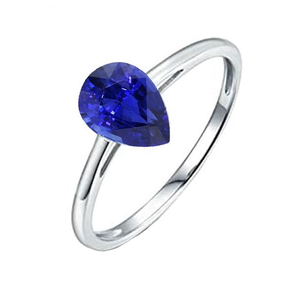 66979 1.50 CT Solitaire Ceylon Sapphire 14K White Gold Pear Wedding Ring, Size 6.5