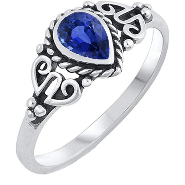 1.50 CT Blue Sapphire Solitaire Pear Antique Style Gemstone Ring, Size 6.5
