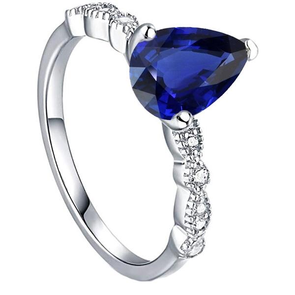 66982 3.50 CT Solitaire Ceylon Sapphire Ring & Round Diamond Accents, Size 6.5