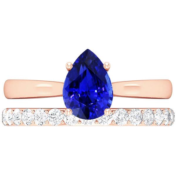 66986 4 CT Pear Gemstone Engagement Ring & Diamond Band Set, Rose Gold - Size 6.5